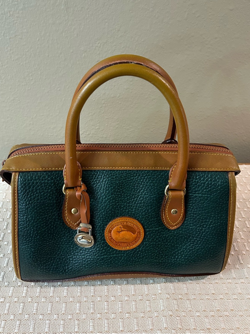 Vintage Dooney & Burke All Weather Leather Satchel Dark Green/Brown